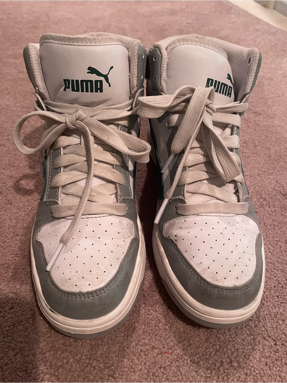 Puma High-Top Sneakers in White and Light Gray